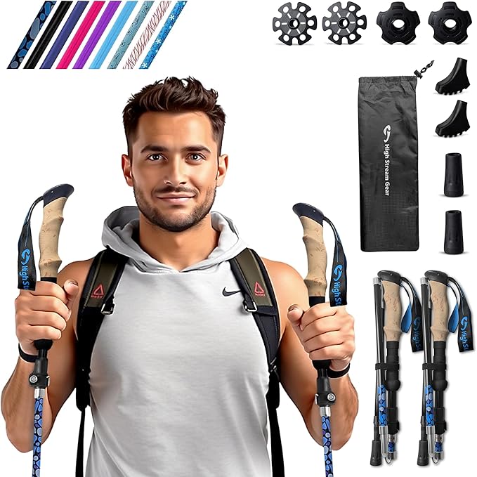 Walking Sticks for Men & Women - 14.5" Foldable Hiking Poles for Backpacking, Exercising and Traveling, Set of 2 Aluminum Nordic Collapsible Trekking Poles