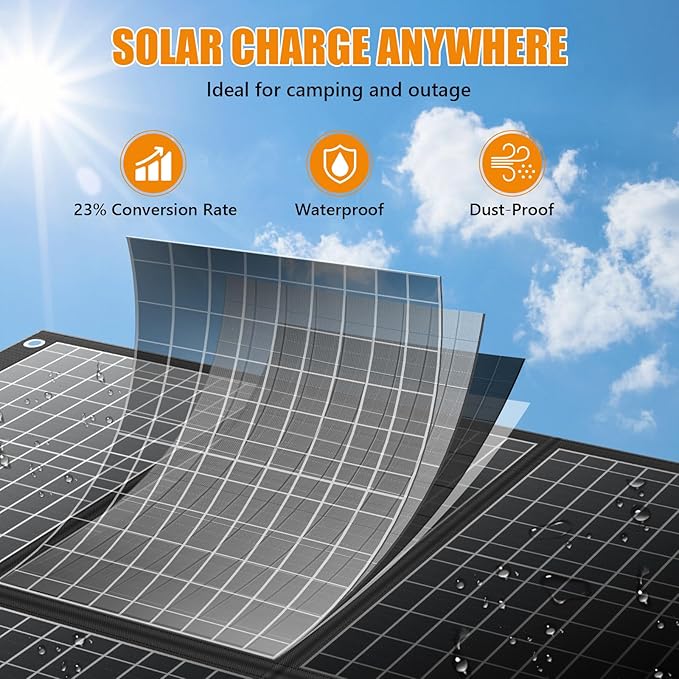 100 Watt Portable Solar Panels,100w Foldable Solar Panel for Power Station Camping Hiking Off-Grid Living, Monocrystalline Folding Panels Solar with 5V USB 18V DC Output
