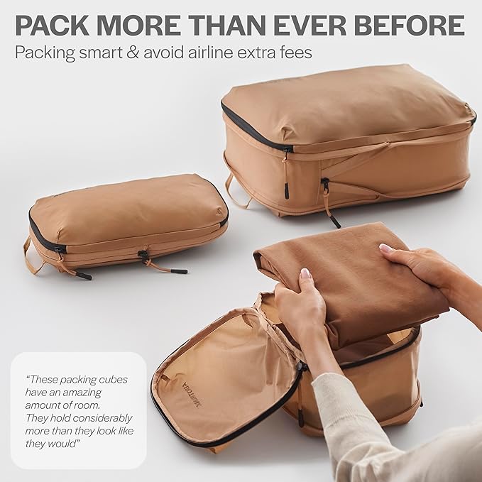Ultralight Compression Packing Cubes - Lightweight Travel Organizers for Suitcases and Luggage (6-Pack, Mocha)
