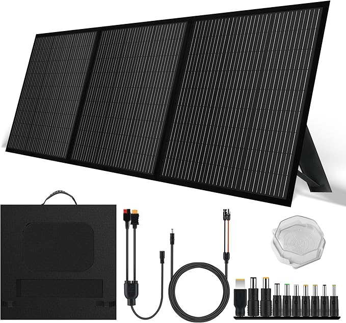 Portable 160 Watt 12V Foldable Solar Panel with Adjustable Kickstands and Waterproof IP65 Design for Power Station, Travel, Outdoor Camping, RVs, and Off-Grid Applications