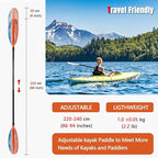Kayak Paddles with Fiberglass Shaft and Reinforced PP Blade, Floating Adjustable Kayaking Oars, 3 Piece, 220-240 cm/86-94 Inches, 240-260 cm/94-102 Inches
