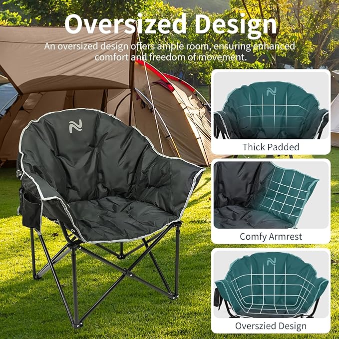 Slsy Heated Camping Chair Oversized, Outdoor Portable Heated Folding Chair, Heavy Duty 500 lbs Support, Padded Seat for Outdoor Sports, Camping, Patio, and Picnics