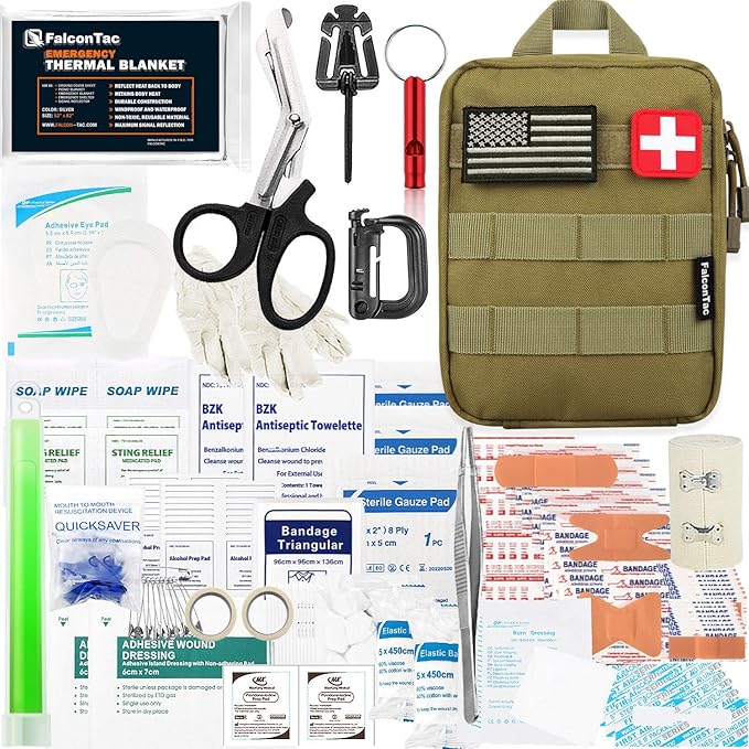 200 Pieces First Aid Kit IFAK Survival Kit Molle System Compatible Pouch, Emergency Kit Gift for Men, Dad, Husband, for Outdoor, Camping, Hunting, Hiking, Home, Earthquake, Disasters Tan