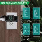 3 Outlet Indoor Outdoor Wall Adapter, ETL Listed 3-Prong Grounded Outlet Splitter, Weatherproof Heavy Duty Multi Outlet Power Plug Extender with Protective Cover, Black (Green, 1 Pack)