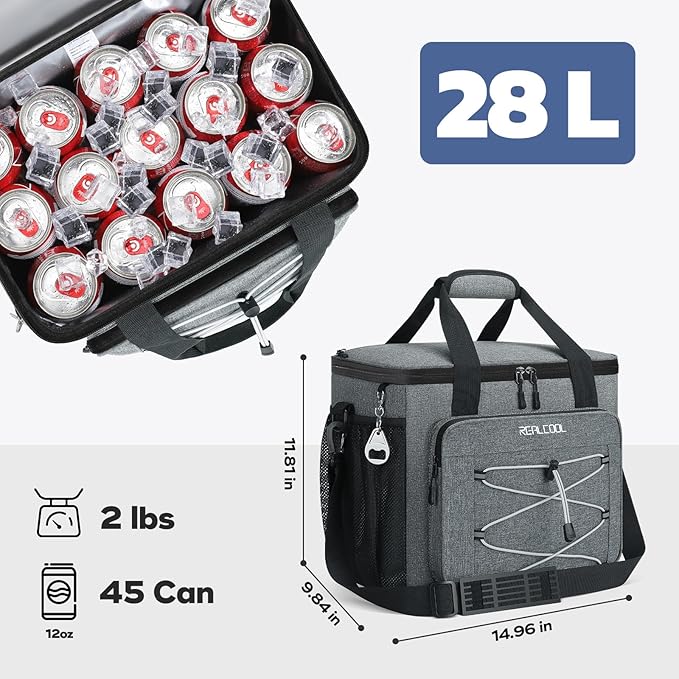 RealCool Soft Cooler Bag 35/45Can, Collapsible Cooler Insulated Leak Proof, Large Lunch Box for Men Women, Soft-Sided Cooler for Picnic, Grocery, Beach, Camping, Travel