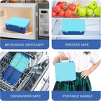 Bento Lunch Box with 8oz Soup Thermo, Kids Leakproof Lunch Food Containers with 4 Compartment, Kids Thermo Insulated Hot Food Jar for School, Trvael（Blue