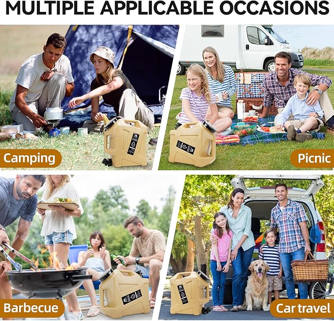 Camping Water Jug - 3.2 Gallan Water Container with Spigot | Portable Water Tank for Outdoor Hiking Picnic Supplies - Sand