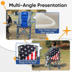 Colorsoul 2 Pack Folding Camping Chairs, Outdoor Lawn Chair Set of 2, Padded Camping Chairs w/Cup Holder & Carry Bag for Sports Garden Beach Terrace, American Flag