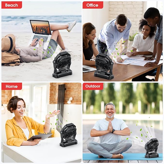 ONLYNEW Portable Fan Rechargeable, 20000mAh Cordless Battery Powered Fan with LED Lantern, USB C Battery Operated for Travel Bedroom Home Camping Tent Office Beach Desk Fishing Table (Black)