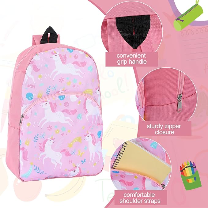 12 Pack School Backpack Bulk 15'', Assorted Printed Bookbags for Boys Girls, Donations Supplies (Fun)