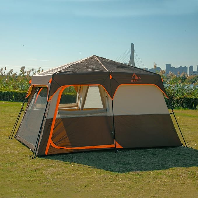 KTT Instant Tent 6 Person(C),Large Family Cabin Tents,Automatic Tent Build Quickly in 60S,2 Rooms,2 Top Windows,3 Doors and 3 Windows with Mesh,Waterproof,Big Tents for Outdoor,Picnic,Camping