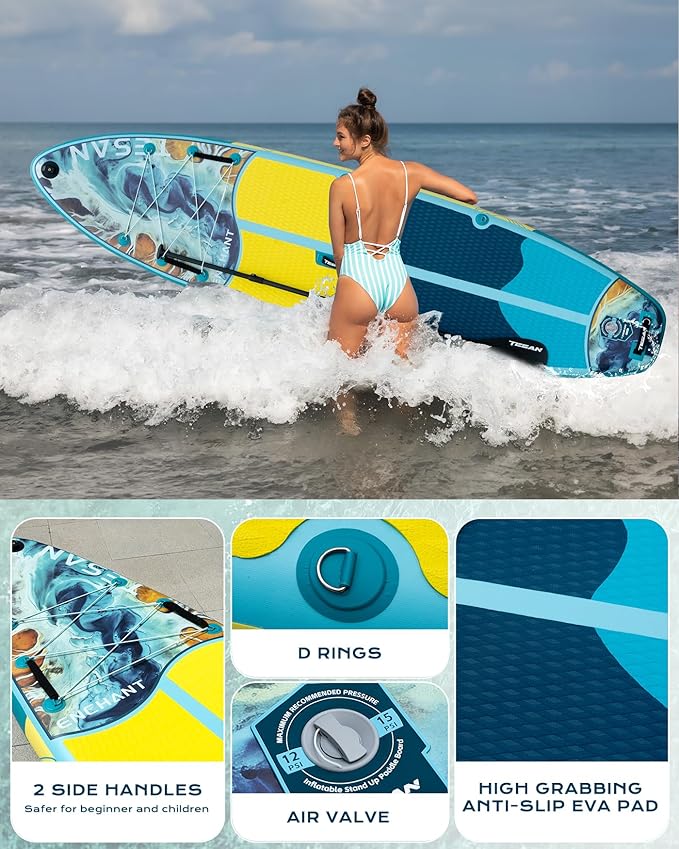 11'6x35'' Extra Wide Inflatable Paddle Board,All-Round Ultra Stable Stand Up Paddleboards with Plus Kits for 450lb/3 People/Family,Dual Bungees, Camera Mount, 100L Backpack, Dual-Action Pump