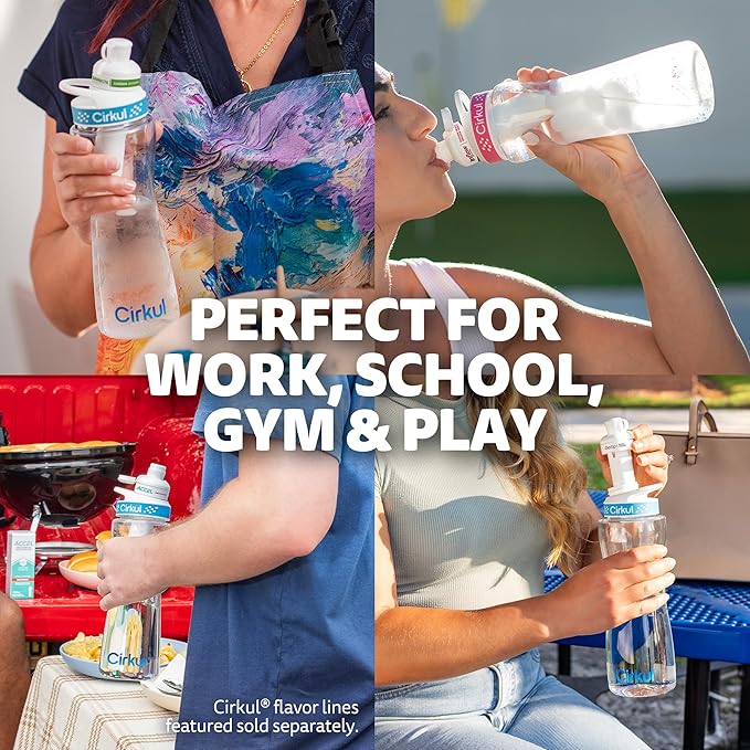 Cirkul 32oz. BPA-Free Plastic Water Bottle Starter Kit with Navy Lid, 2 Flavor Cartridges (1 LifeSip Blueberry Grape, 1 GoSip Kiwi Berry) No Sugar, Zero Calorie Drink Mix