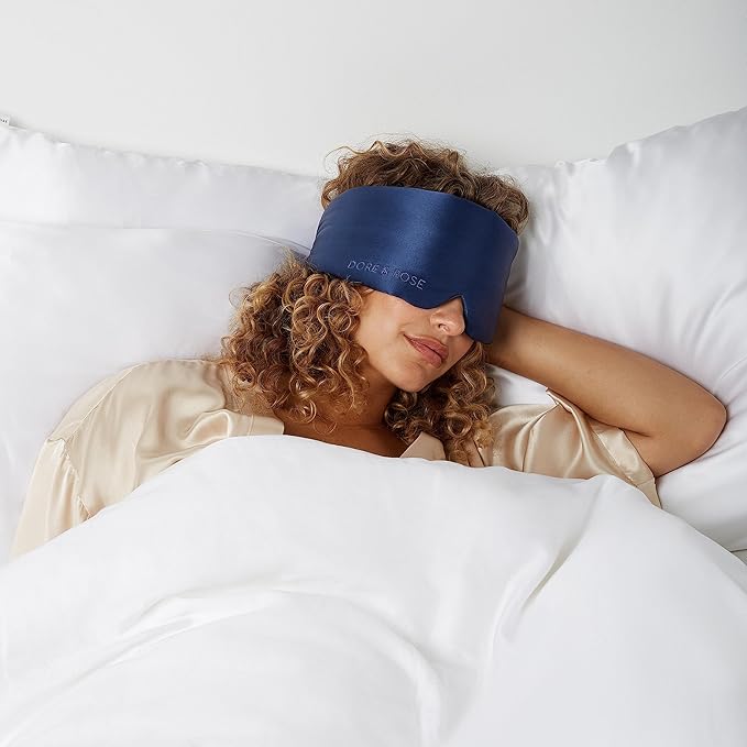 Dore & Rose Deep Sleep Mask Light Blocking, 23 Momme Mulberry Silk Eye Mask, Ultra Soft, Adjustable - Travel Sleeping Mask for Men & Women - Dark Blue
