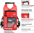 250 PCS Waterproof First Aid Kit, Roll Top Reflective Boat Dry Bag Bug Out Bags, Emergency Medical Kit Ideal for Boating, Camping, Fishing, Kayaking, Floating, Red