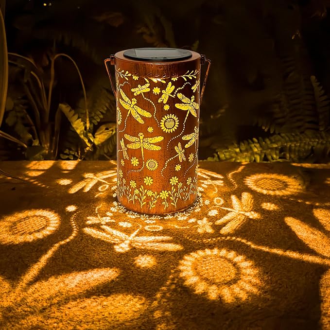 Dragonfly Flower Solar Lanterns Outdoor Waterproof, Birthday Gifts for Women Mom Grandma, Hanging Solar Lights for Yard, Patio, Porch, Garden Decor, Christmas Gifts for Her/Him