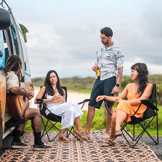 2 Pack Portable Camping Chairs Folding Lawn Chair Outdoor Lightweight Beach Chair with Cup Holder & Carry Bag for Outside Sports, Fishing, Hiking, Travel, Picnic, Backyard (Black-Dark)