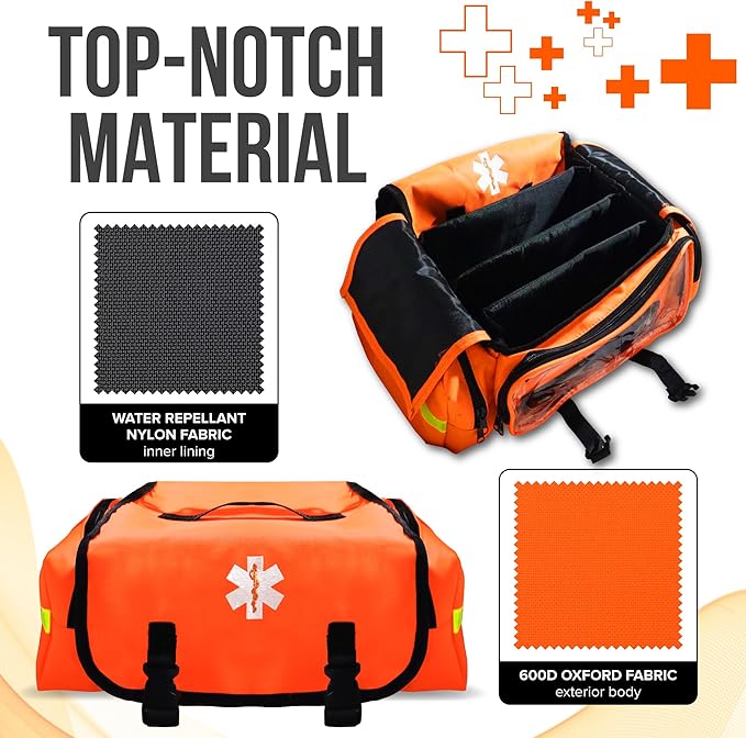 JJ CARE Trauma Bag (287 pcs), Fully Stocked EMT Medical Bag for Professionals, First Aid Emergency Medical Kit, First Responder Kit Essentials with Organizer Pouch