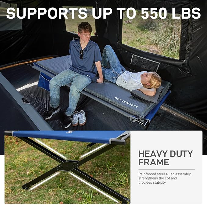 EVER ADVANCED Extra Wide Camping Cot for Adults Oversized XXL Sleeping Cots Folding Cot Bed with Carry Bag, 84.3" L x 41.9" W, Support to 550 lbs