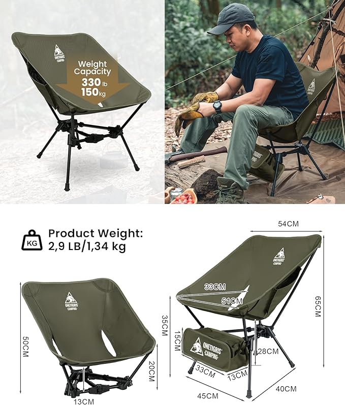 ONETIGRIS Tigerblade Camping Chair, Lightweight Folding Backpacking Hiking Chair, Compact Portable 330 lbs Capacity