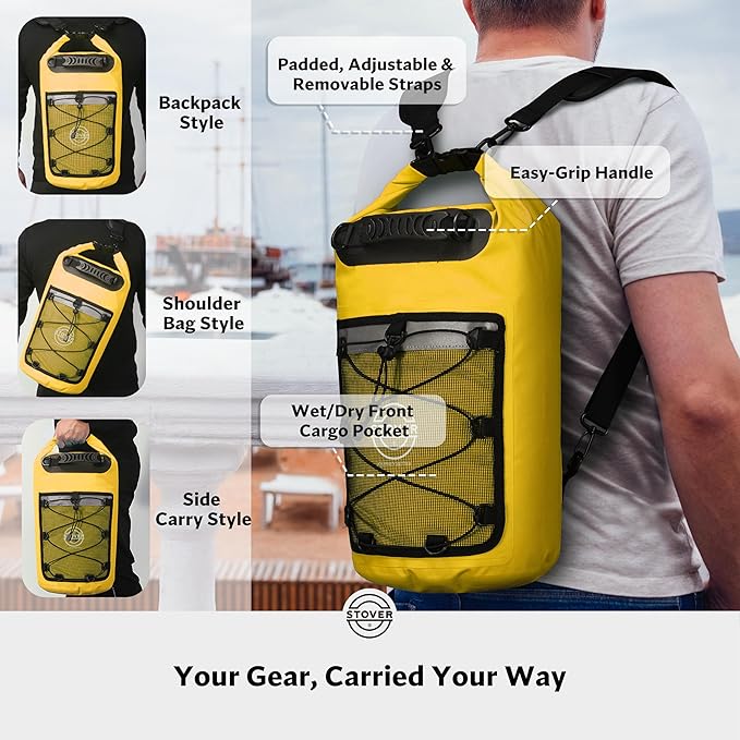 STOVER 5/10/25/30/40/55L Waterproof Backpack- Floating Dry Bag for Kayaking, Travel, Beach, Hiking, & Camping, Men/Women