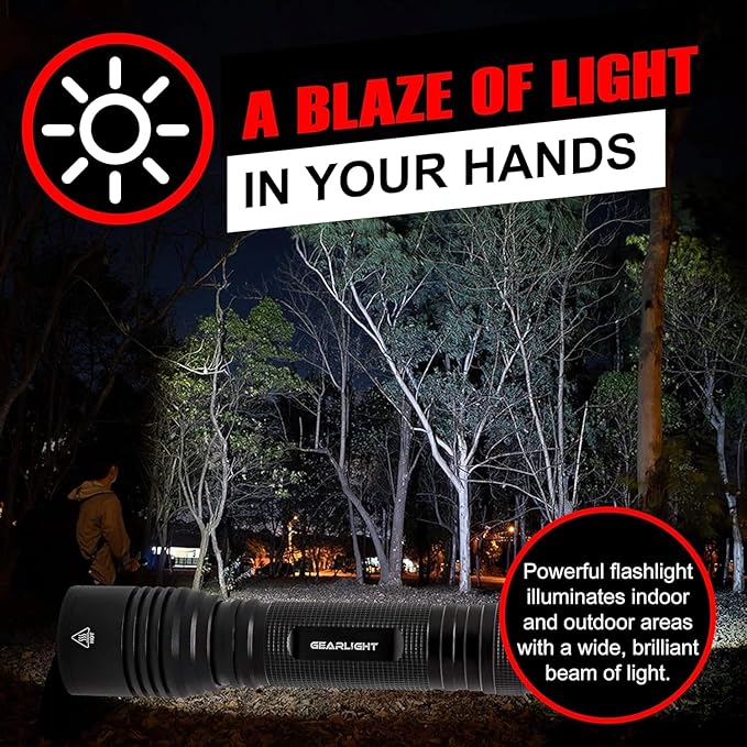 GearLight S2000 LED Flashlight High Lumens - Super Bright, Powerful, Mid-Size Tactical Flashlight for Outdoor Activity & Emergency Use - S2000-1 Pack, (Batteries Not Included)