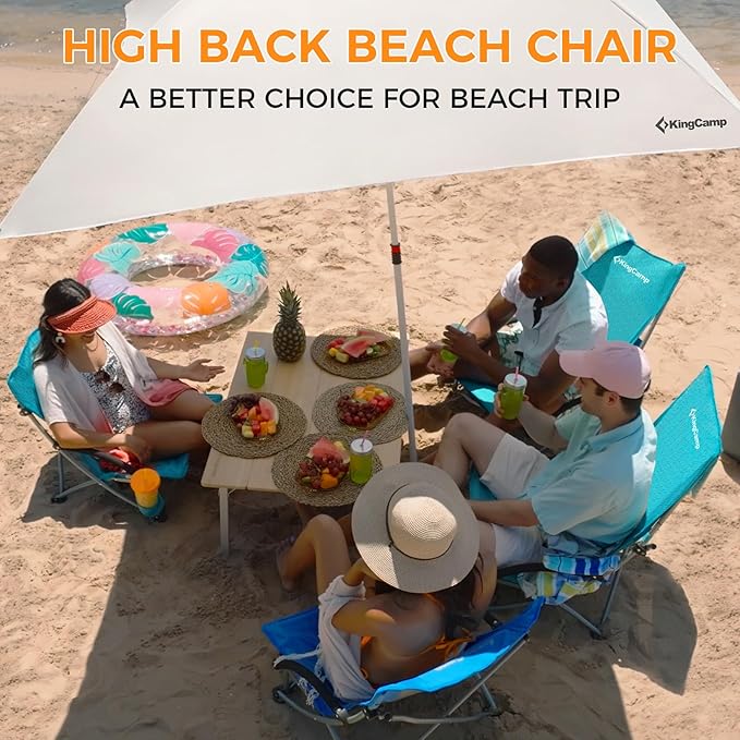 KingCamp Low Beach Chairs, Portable Folding Chair for Adults Extra Wide Ergonomic High Back Seat 300lbs Heavy Duty Lightweight Oversized Gear with Carry Bag for Outdoor Lawn Camping Picnic