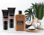 YARD HOUSE Luxury Mens Bath and Body Gift Set Basket For Him - Smoky Sandalwood - All Natural Skin Care Kit For Men w. Full Size Body Wash, Facial Scrub, Body Lotion, Deodorant in Leather Toiletry Bag