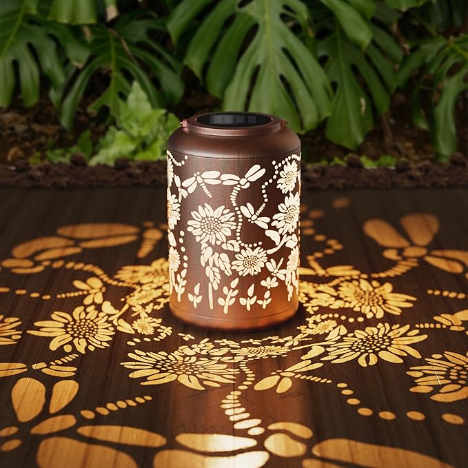 Solar Lanterns Outdoor Hangi8ng Lantern Birthday Gifts for Women Waterproof Decorative Dragonfly & Sunflower Solar Lights for Garden Patio Yard Pathway Warm LED Glow Auto On/Off, Energy-Saving Design
