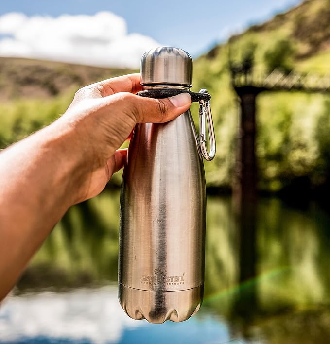 Greens Steel Stainless Steel Water Bottle - 12 oz, Steel | Vacuum Insulated Double Wall with Screw Lid/Leak Proof | Thermal Travel Sports Canteen Coffee Flask