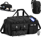 Tactical Gym Bags for Men, Carry On Luggage 22x14x9 Airline Approved, 3 in 1 Duffle Bag with Shoe Compartment,Travel Backpack Weekender Overnight Range Bag for Workout Football, Black