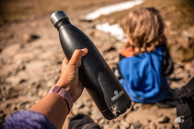 Greens Steel Stainless Steel Water Bottle - 17 oz, Black | Vacuum Insulated Double Wall with Screw Lid/Leak Proof | Thermal Travel Sports Canteen Coffee Flask