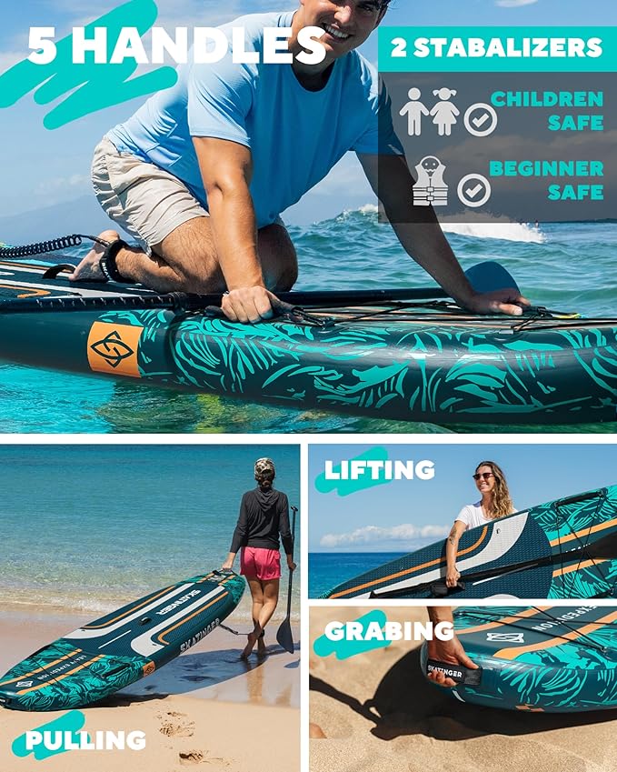 11'6×35" Super Wide Inflatable Paddle Board, Ultra Stable Stand Up Paddleboards for 450lb/3 People/Family/Big Size, Shoulder Strap, 5 Handles, 100L Backpack, All-Round Sup Board, US Fin