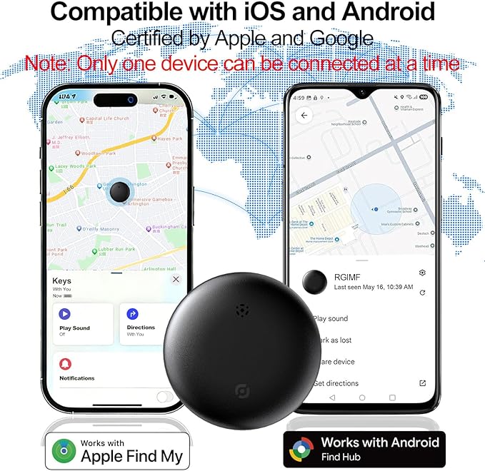 Dual System GPS Tracker for iOS and Android Bluetooth Tracker Smart Tags Compatible with Apple Find My (iOS) & Google's Find Hub (Android) for Keys, Vehicles, Car, Luggage, Wallet (4-Pack)