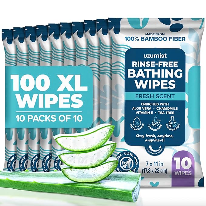 Body Wipes For Adults Bathing No Rinse 100pc XL - Ultra Thick Shower Wipes For Men Women - Personal Cleansing, Hygiene & Camping Essentials, Elderly Care, Travel, Incontinence Disposable Washcloths