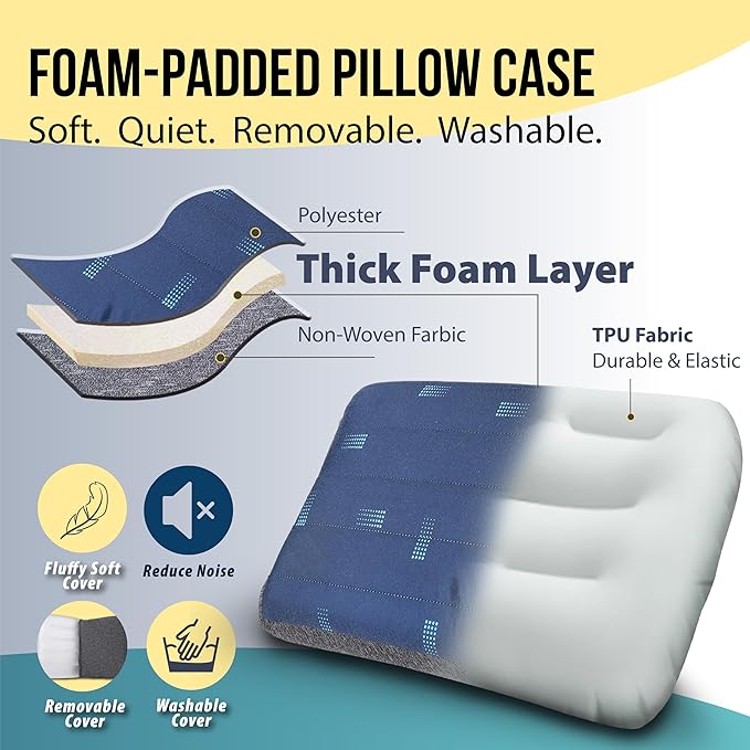 TREKOLOGY Premium Inflatable Camping Pillow with Removable Foam-Padded Case – Noise-Reducing, Ergonomic Design for Outdoor, Backpacking, and Air Travel ALUFT Pro