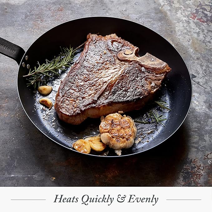 Merten & Storck Pre-Seasoned Carbon Steel 8” Frying Pan Skillet, Use on Induction, Stove and Grill, Durable, Even-Heating, for Searing, Grilling, Oven Use, and Campfire, Indoor/Outdoor