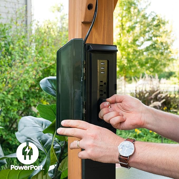 Backyard Discovery Granada 10' x 9' Cedar Wood BBQ Grill Gazebo Pavilion with Hardtop Galvanized Steel Roof, Bar Tops, Powerport, Snow Support, Wind Resistance, Cook Station for Outdoor Patio or Deck