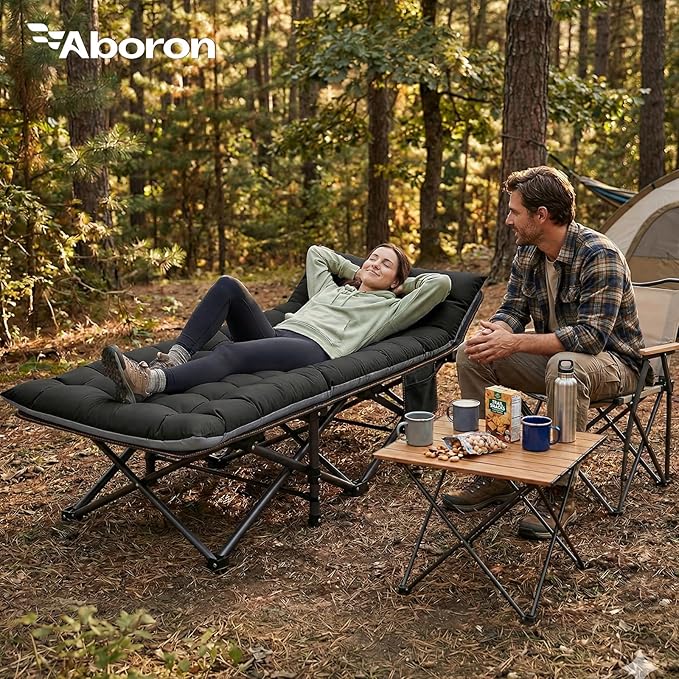 ABORON Camping Cot for Adult 28" Extra Wide, Heavy-Duty 1200D Oxford Cot for Sleeping, Portable Folding Camp Bed with Mat & Carry Bag
