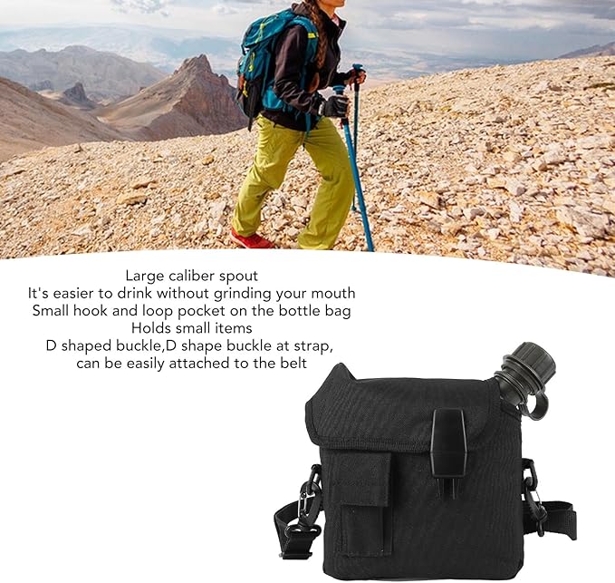 Outdoor Water Canteen, 1.5L Large Capacity Outdoor Water Bottle Handheld Portable Flat Camping with D Shaped Buckle & Adjustable Strap Buckle for Camping, Backpacking, Hiking