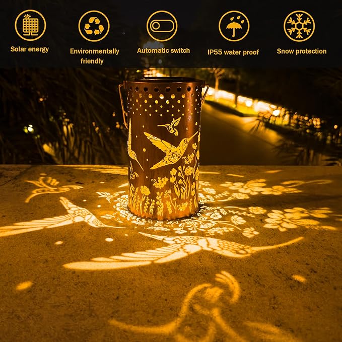 Hummingbird Solar Lanterns Outdoor Waterproof, Birthday Gifts for Women Mom Grandma, Hanging Solar Lights for Yard, Patio, Porch, Garden Decor, Christmas Gifts for Her/Him
