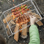 ZORMY 17" Large Folding Campfire Grill, 304 Stainless Steel Firepit Grill Grate, Heavy Duty Portable Camping Grill with Carrying Bag, Gas BBQ Grill Grate for Backpacking, Hiking, Picnics (Double)