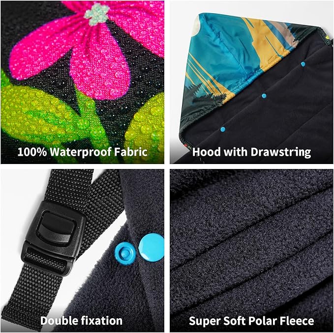 Waterproof Stadium Blanket, Fleece Camping Blanket Wearable Soft Warm Camp Blanket for Outdoor Camping, Picnic, Stadium, Sports, Beach, Car