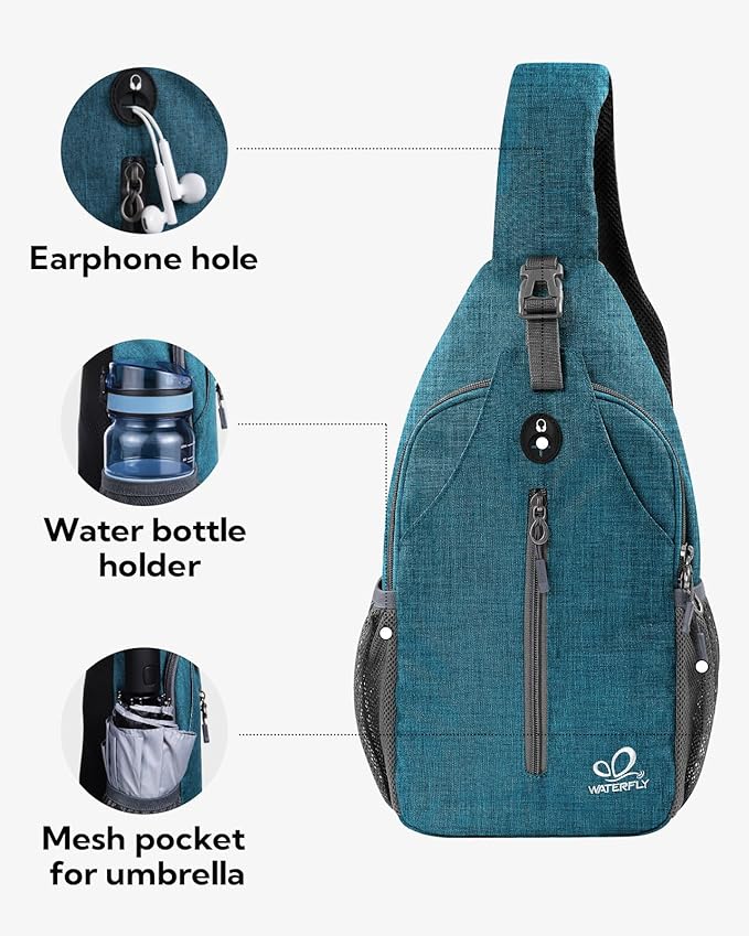 WATERFLY Small Hiking Sling Bag: Crossbody Sling Backpack Chest Bag Daypack for Men Women with Skin-Friendly Shoulder Strap