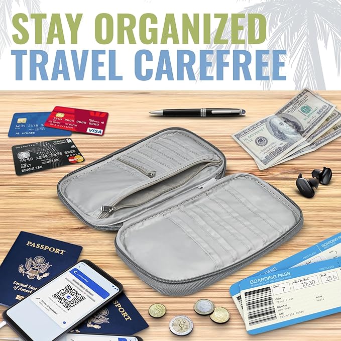 BOACAY Travel Document Organizer with RFID, Family Passport Holder, Wallet for Women & Men, Portable & Waterproof Case for Cards, Boarding Pass, Money