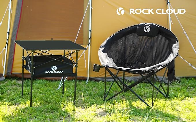 ROCK CLOUD Folding Camping Chair Oversized Padded Moon Chairs Outdoor for Camp Lawn Hiking Fishing Sports, Blue