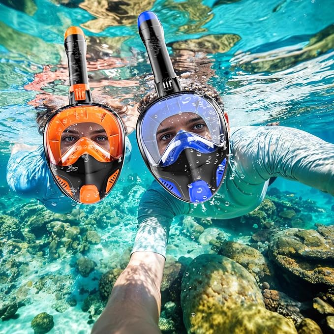 Full Face Snorkel Mask for Adults Teen, Snorkeling Gear with Detachable Camera Mount,Panoramic 180° View, Anti-Fog Anti-Leak Snorkling Set for Man and Women
