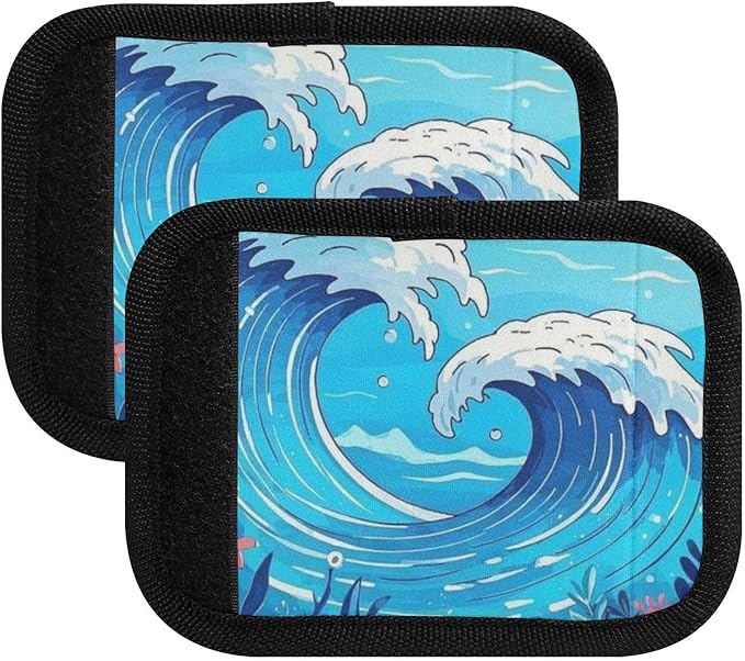 4 PC Luggage Handle Wrap Luggage Handle Covers Tags for Suitcase Bags Travel Luggage Handle Identifier Gripper Sea Waves Seaweed Blue