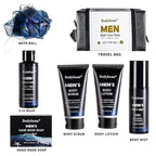 Gift for Men, 7-Piece Bath and Body Spa Gift Set, Men's Skin Care Includes 3-in-1 Face Wash, Handmade Soap, Body Mist, Lotion, Shower Sponge & Travel Bag-Gifts for Dad, Husband, Boyfriend and Friends
