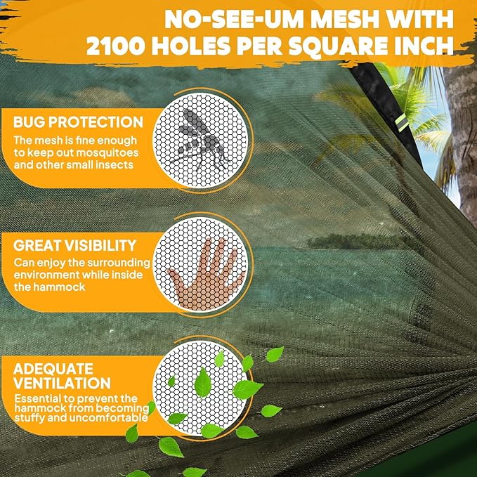 Chihee Ultra-Light Travel Camping Hammock Pop-up Net Hammock 660lbs Load Capacity,Breathable,Quick-Drying Parachute Nylon 2 Premium Carabiners,2 Tree Slings Included for Outdoor Backpacking Hiking